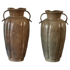 Pair of Glazed Ceramic Urns