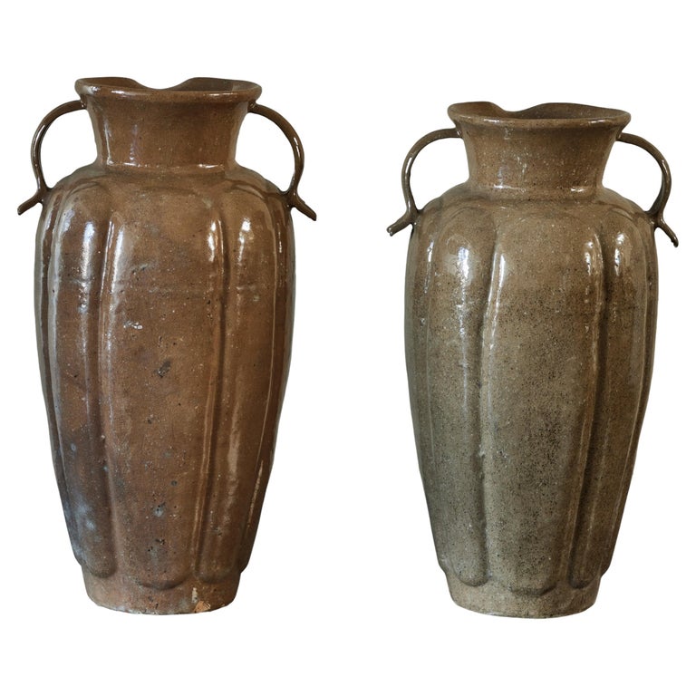 Pair of Glazed Ceramic Urns at 1stDibs