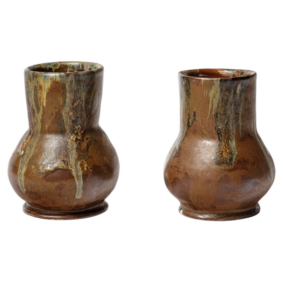 Pair of glazed ceramic vases by Albert Jacques, circa 1900. For Sale
