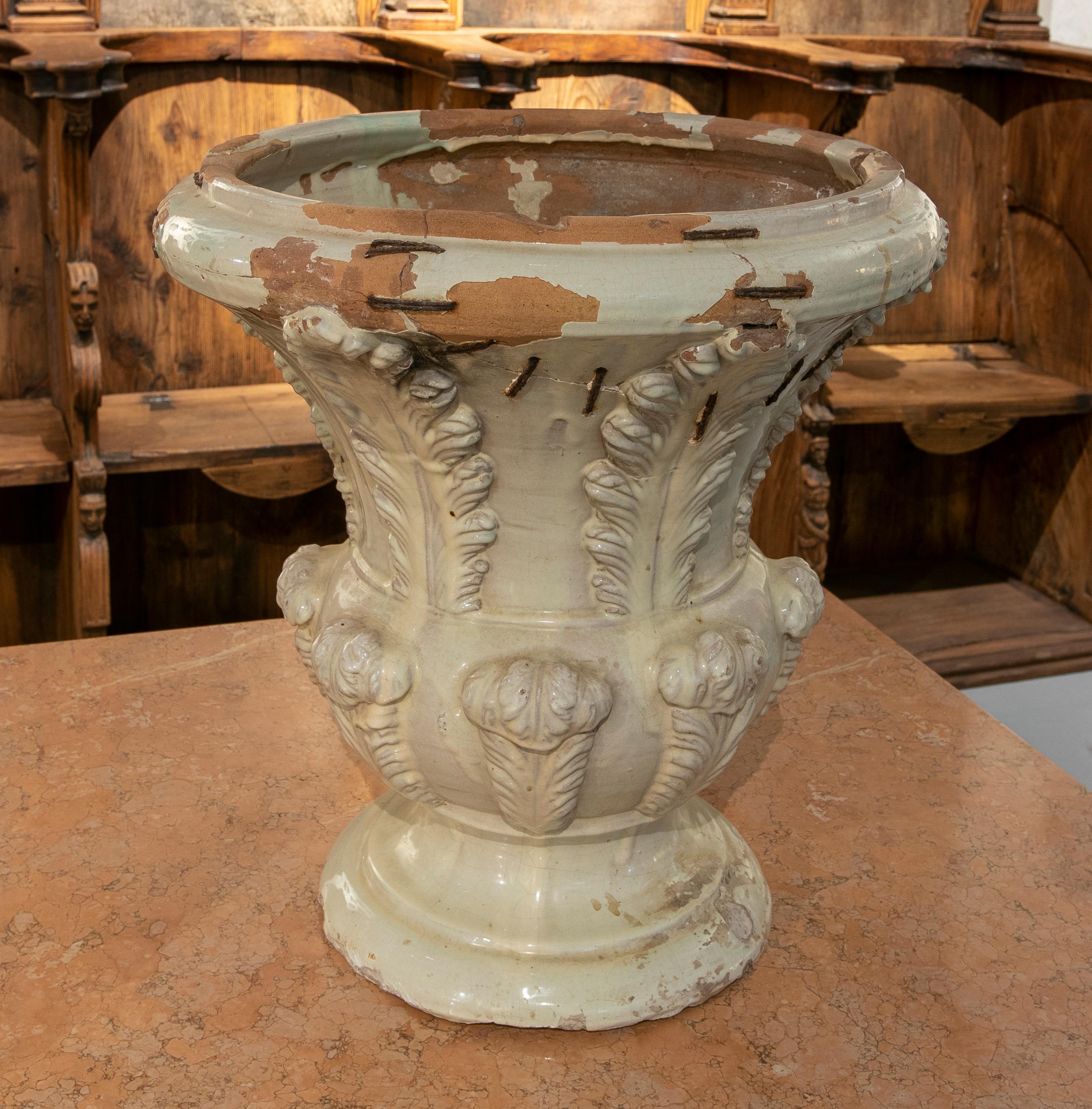 Spanish Pair of Glazed Ceramic Vases From the XIX Century For Sale