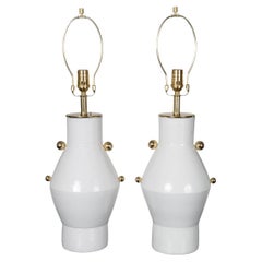 Pair of glazed ceramic vessel table lamps