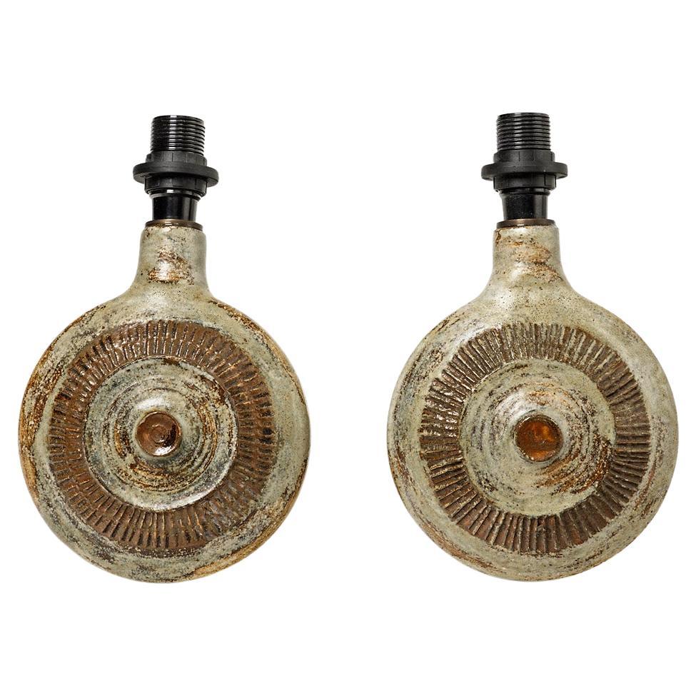 Pair of glazed ceramic wall lamps, green and brown by Robert Héraud, circa 1960. For Sale