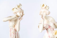 Pair of Glazed Ceramic Woman, Art Nouveau Period, Vienna, circa 1900