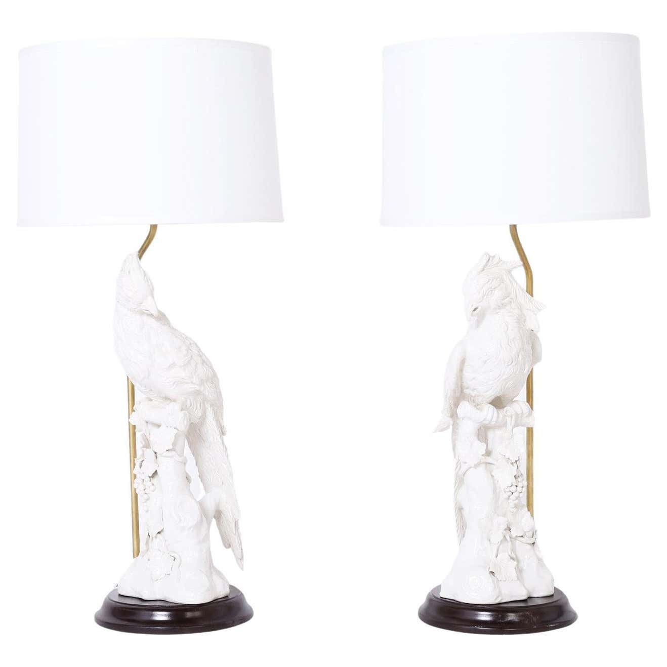 Pair of Glazed Earthenware Bird or Parrot Table Lamps For Sale at 1stDibs