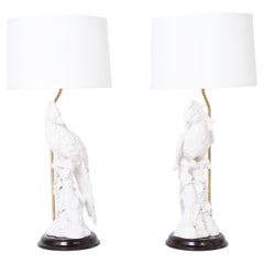 Pair of Glazed Earthenware Bird or Parrot Table Lamps