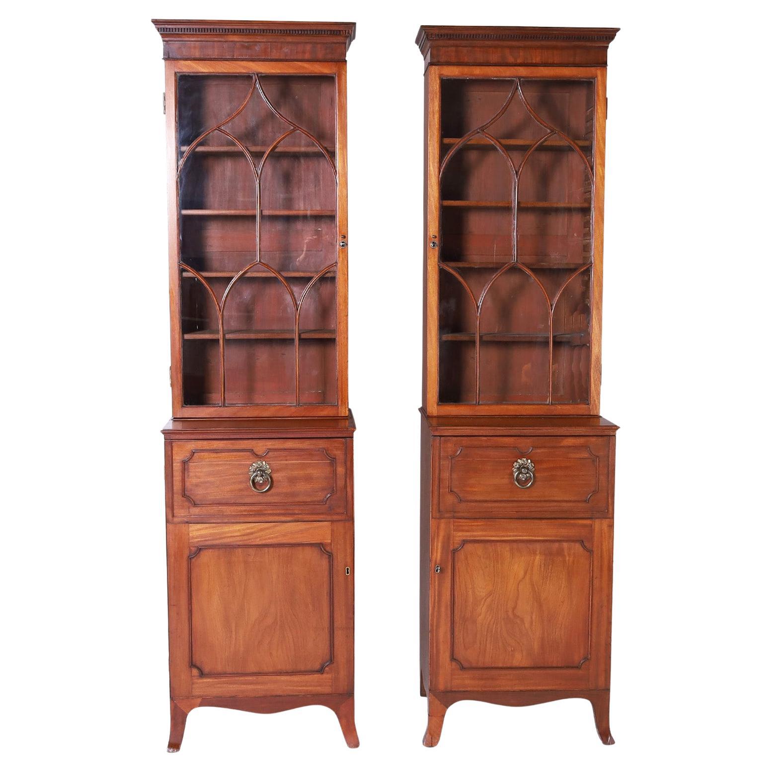 Pair of Glazed Front Bookcases or Cabinets For Sale