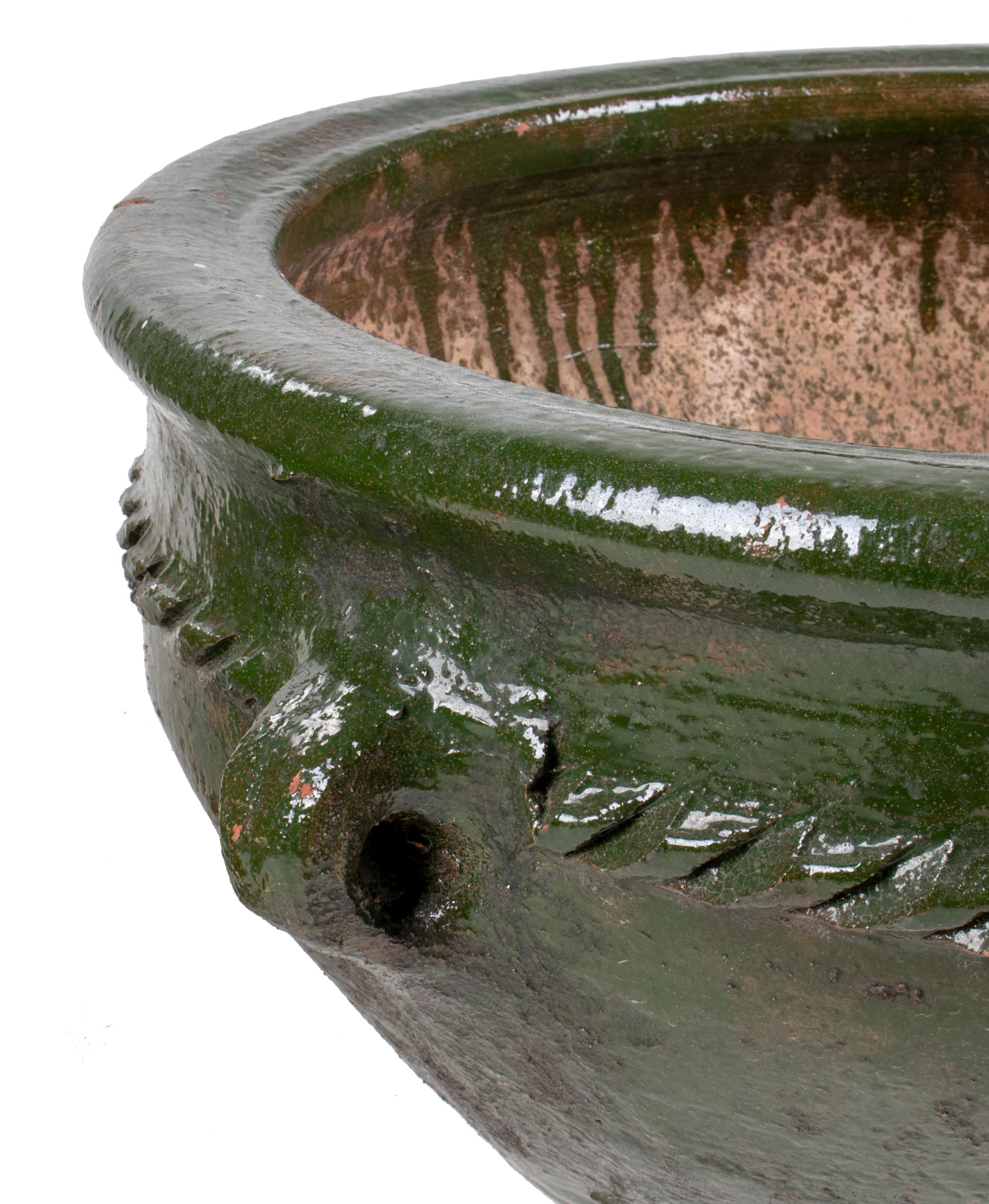 Pair of Glazed Green Ceramic Pots 1