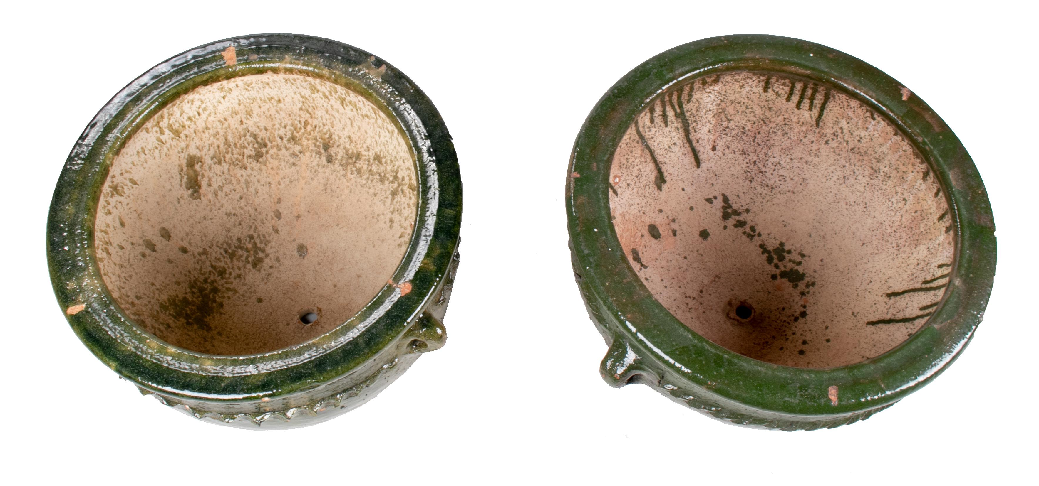 Pair of Glazed Green Ceramic Pots 2