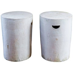 Pair of Glazed, Hand-Thrown Stoneware Garden Stools