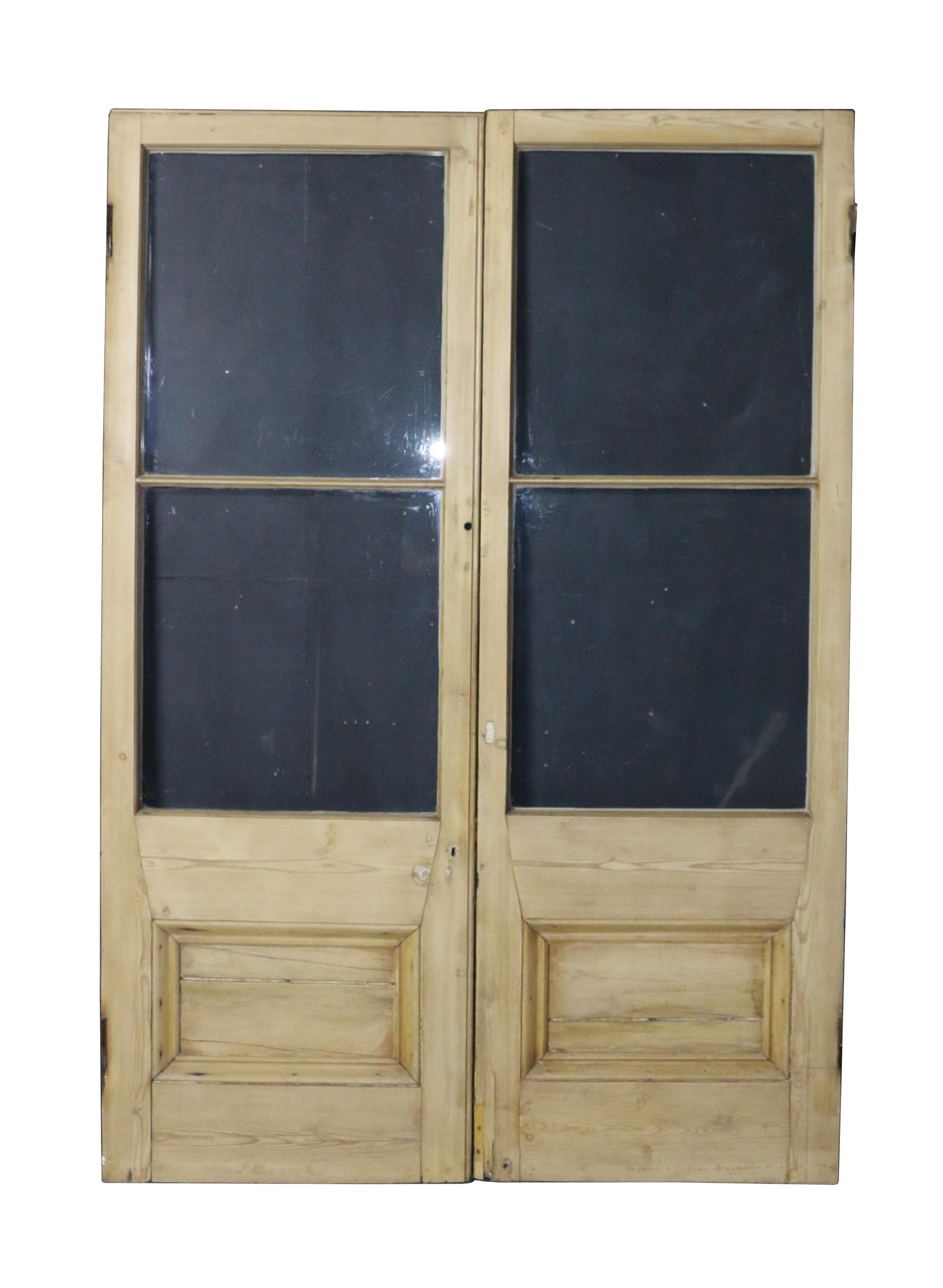 Art Nouveau Pair of Glazed Pine French Double Doors