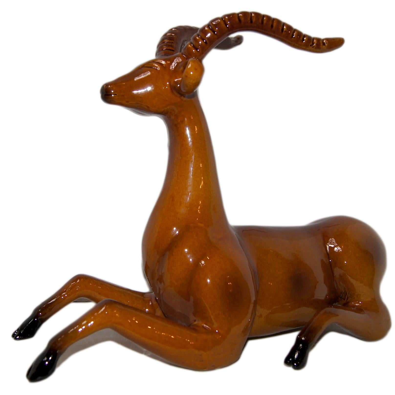 Pair of Glazed Porcelain Antelopes In Good Condition For Sale In New York, NY