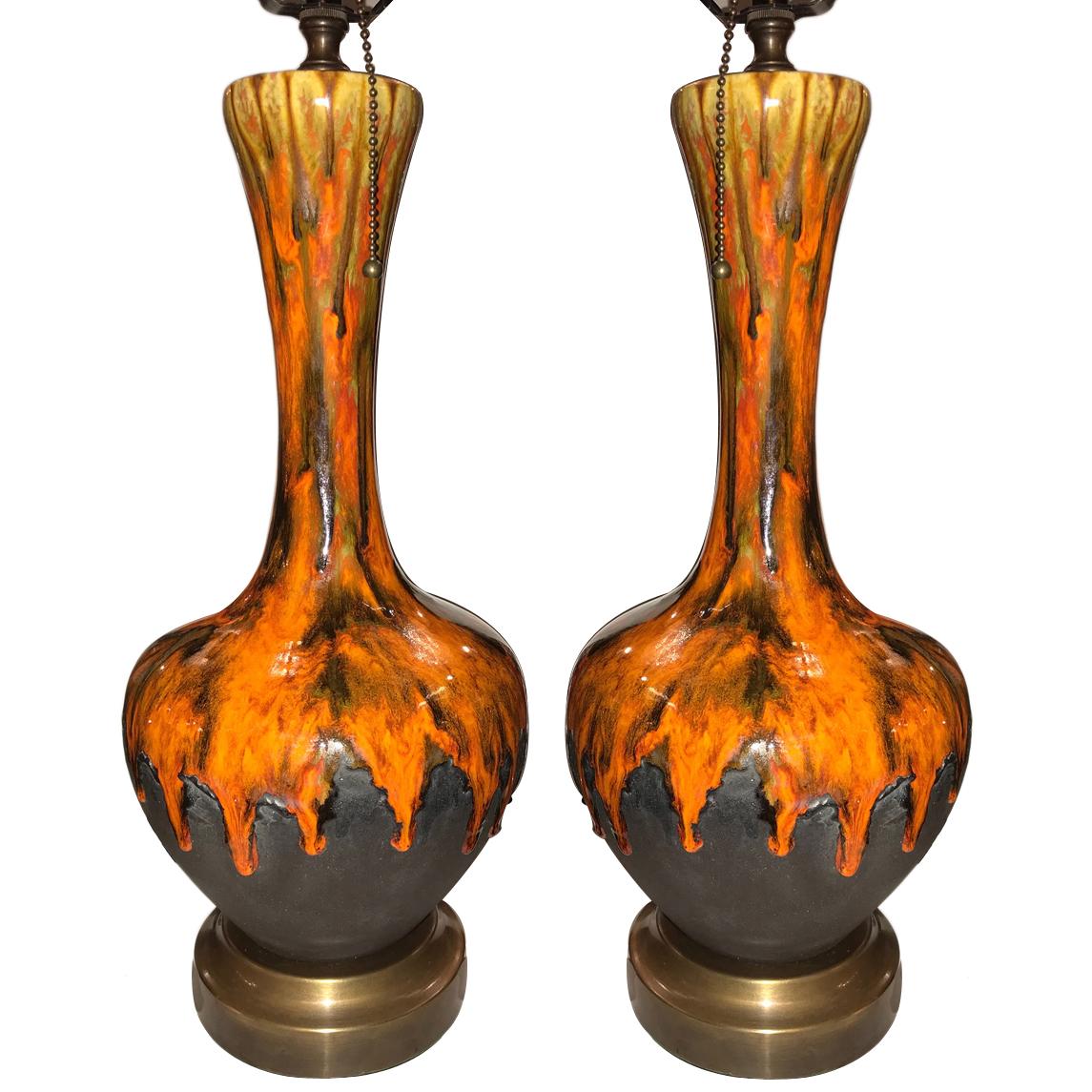 Paar Lampen aus glasiertem Porzellan im Angebot