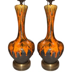 Retro Pair of Glazed Porcelain Lamps