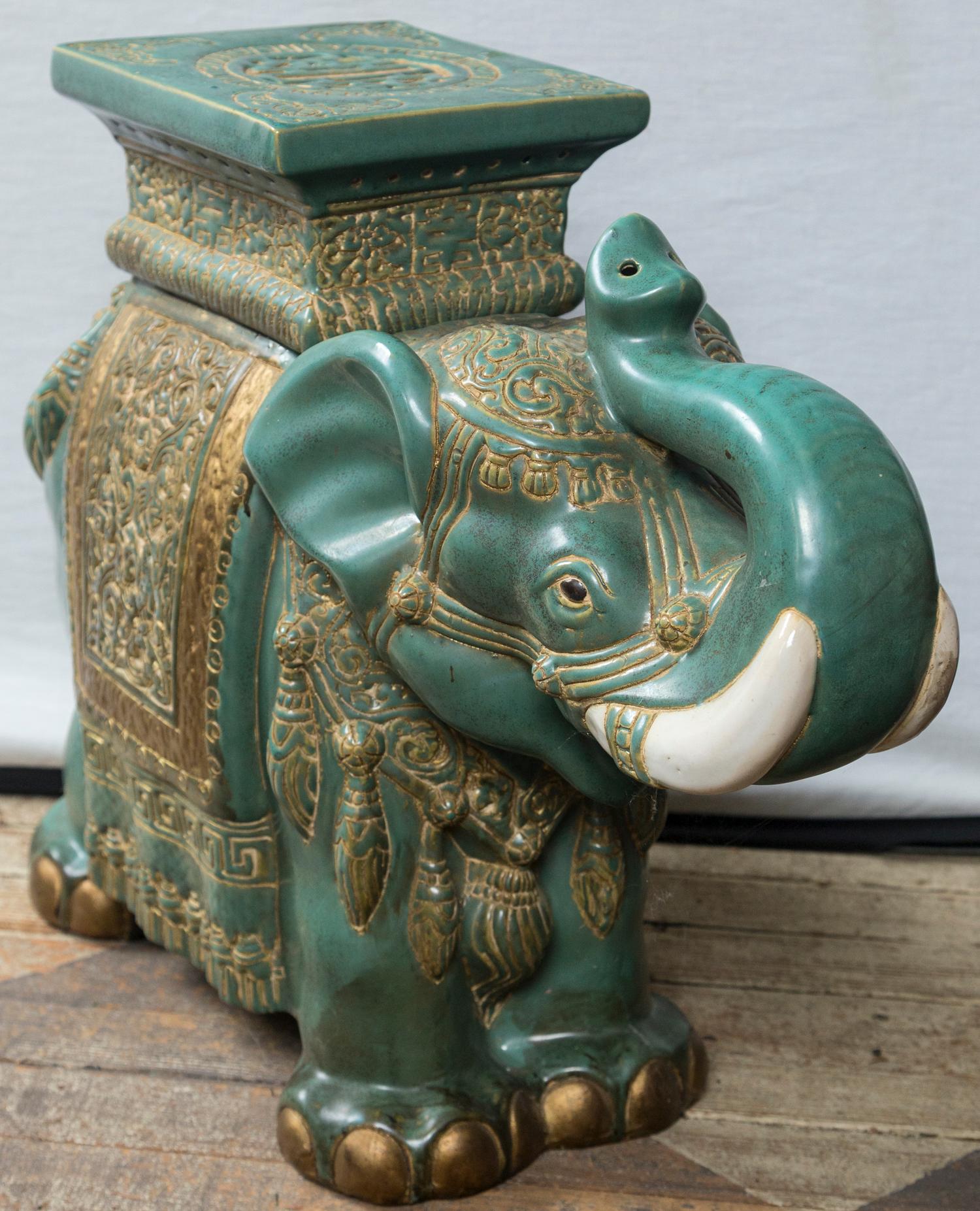 Pair of Glazed Pottery Elephants End Tables 1
