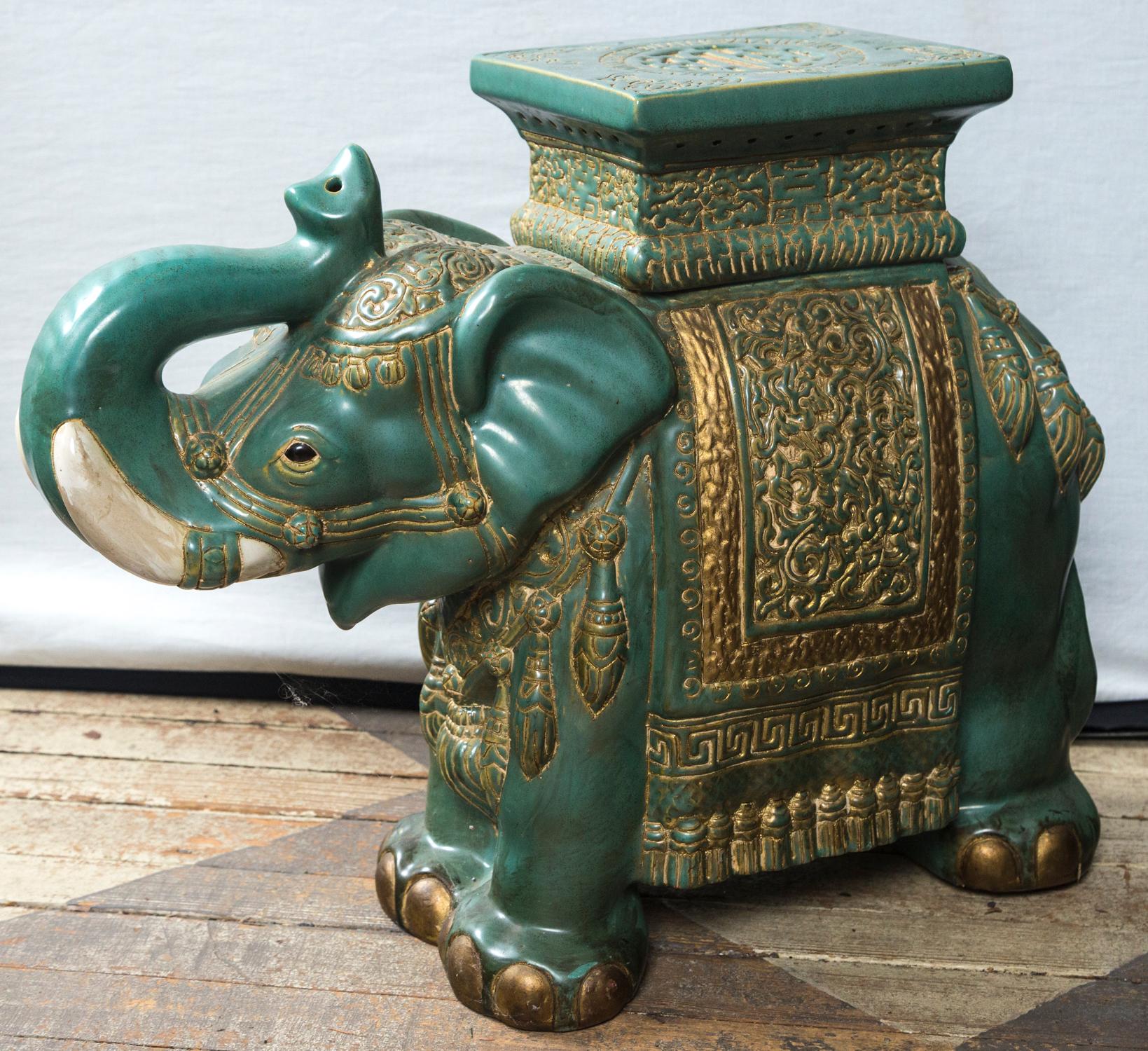 Pair of Glazed Pottery Elephants End Tables 2