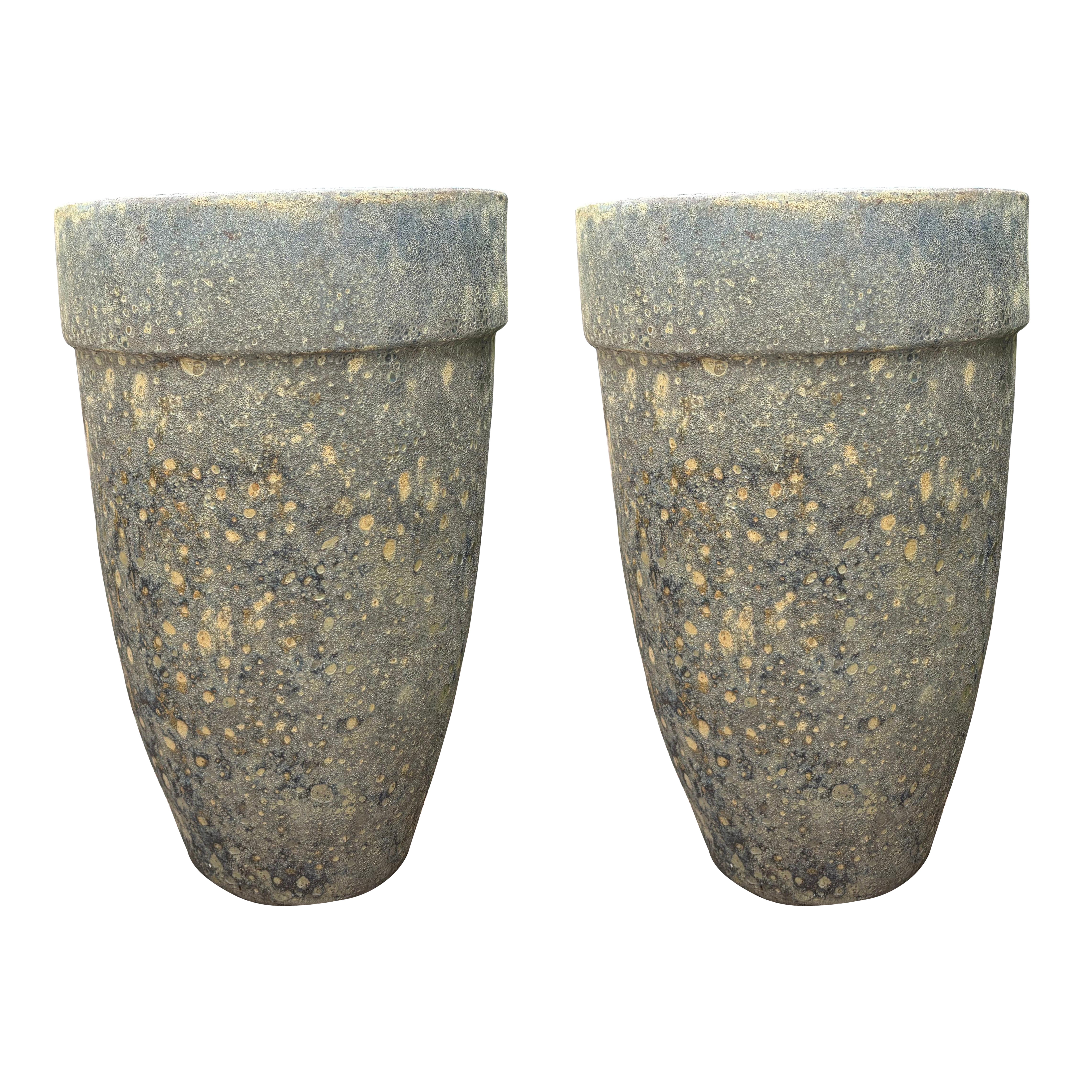 Monumental Pair Of Glazed Pottery Garden Urns
