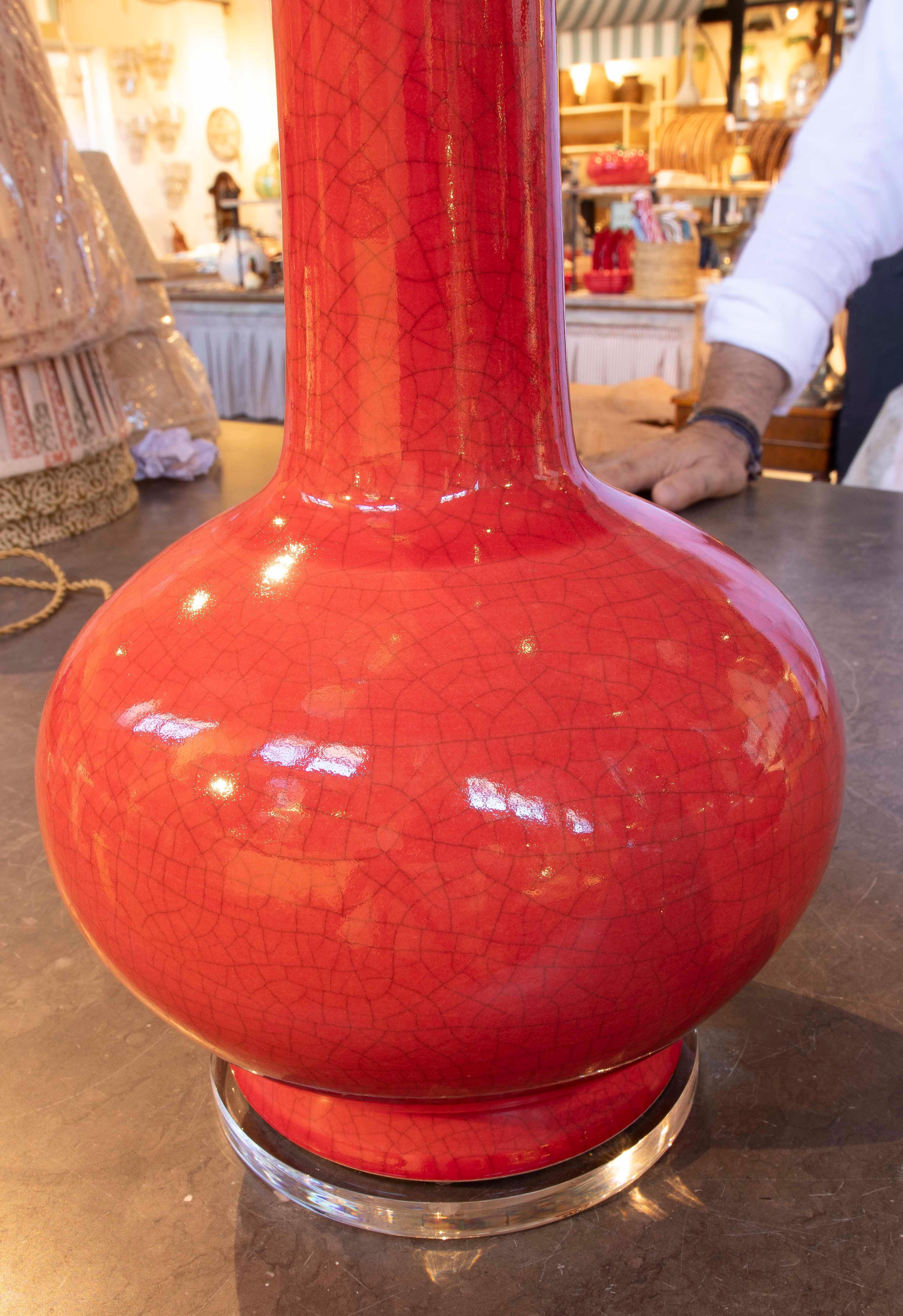 Pareja de Lámparas de Mesa de Cerámica Roja Esmaltada, Estilo Moderno de Mediados de Siglo Cerámico en venta
