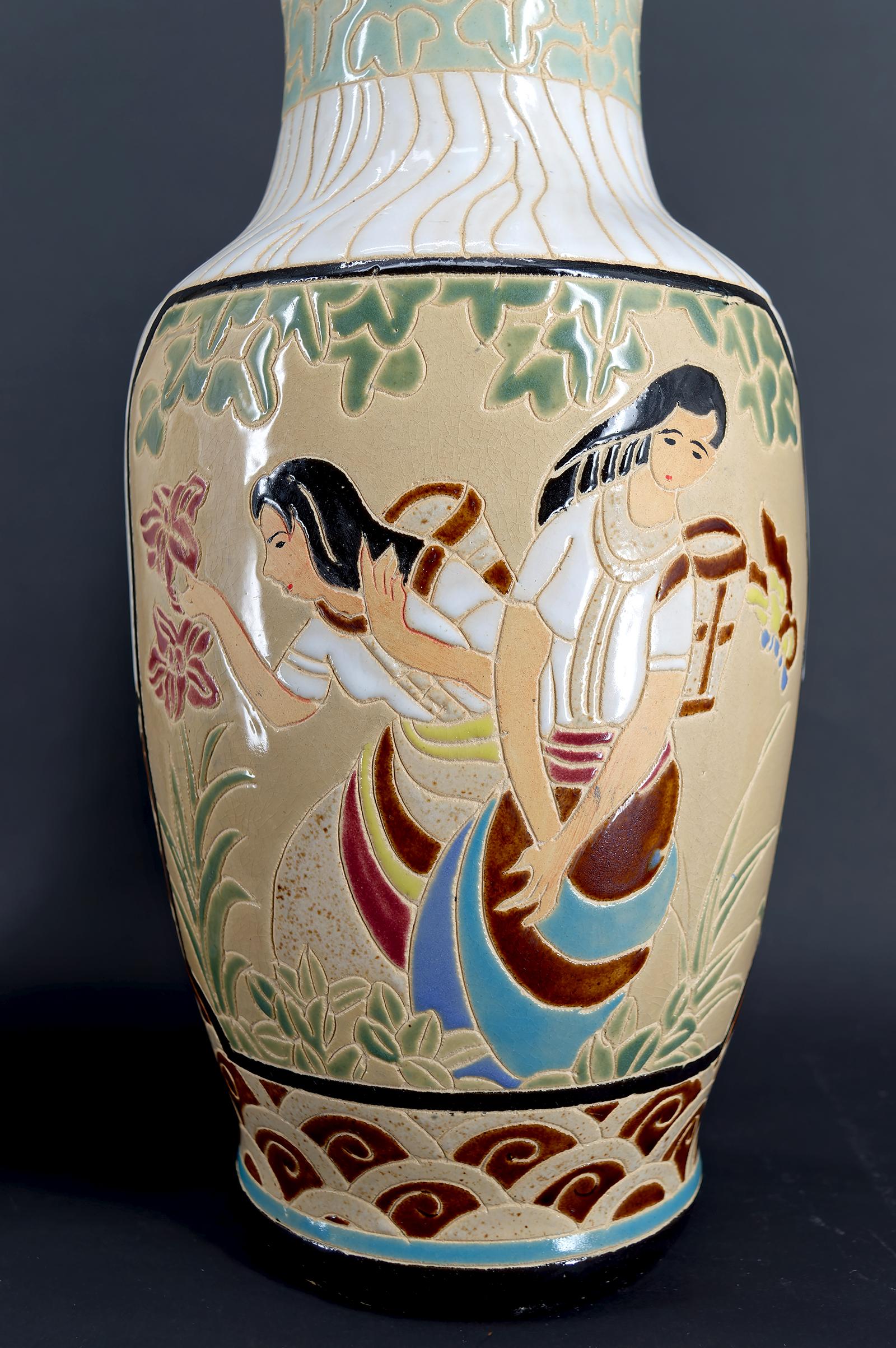 Pair of Glazed Stoneware Baluster Vases, Bien Hoa, Art Deco, Indochina, 1930's In Good Condition For Sale In VÉZELAY, FR