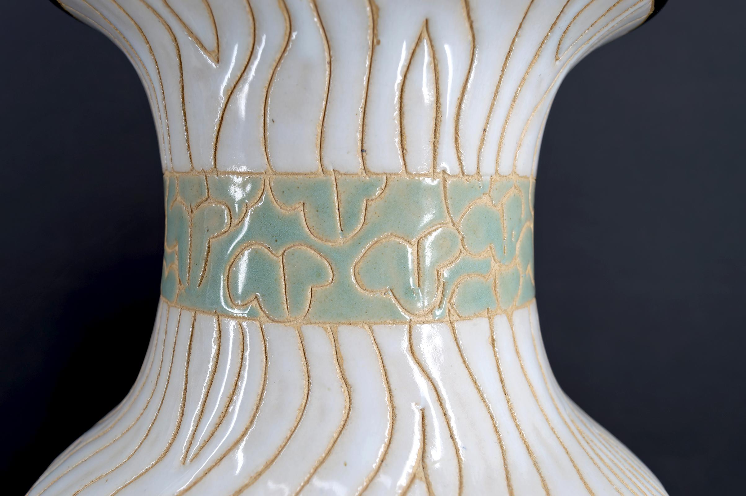 Ceramic Pair of Glazed Stoneware Baluster Vases, Bien Hoa, Art Deco, Indochina, 1930's For Sale