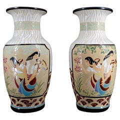 Pair of Glazed Stoneware Baluster Vases, Bien Hoa, Art Deco, Indochina, 1930's