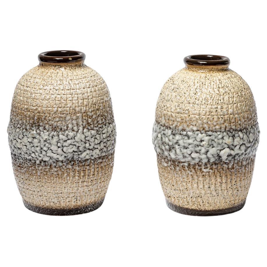 Pair of glazed stoneware vase attributed to Louis Dage, circa 1930.  For Sale