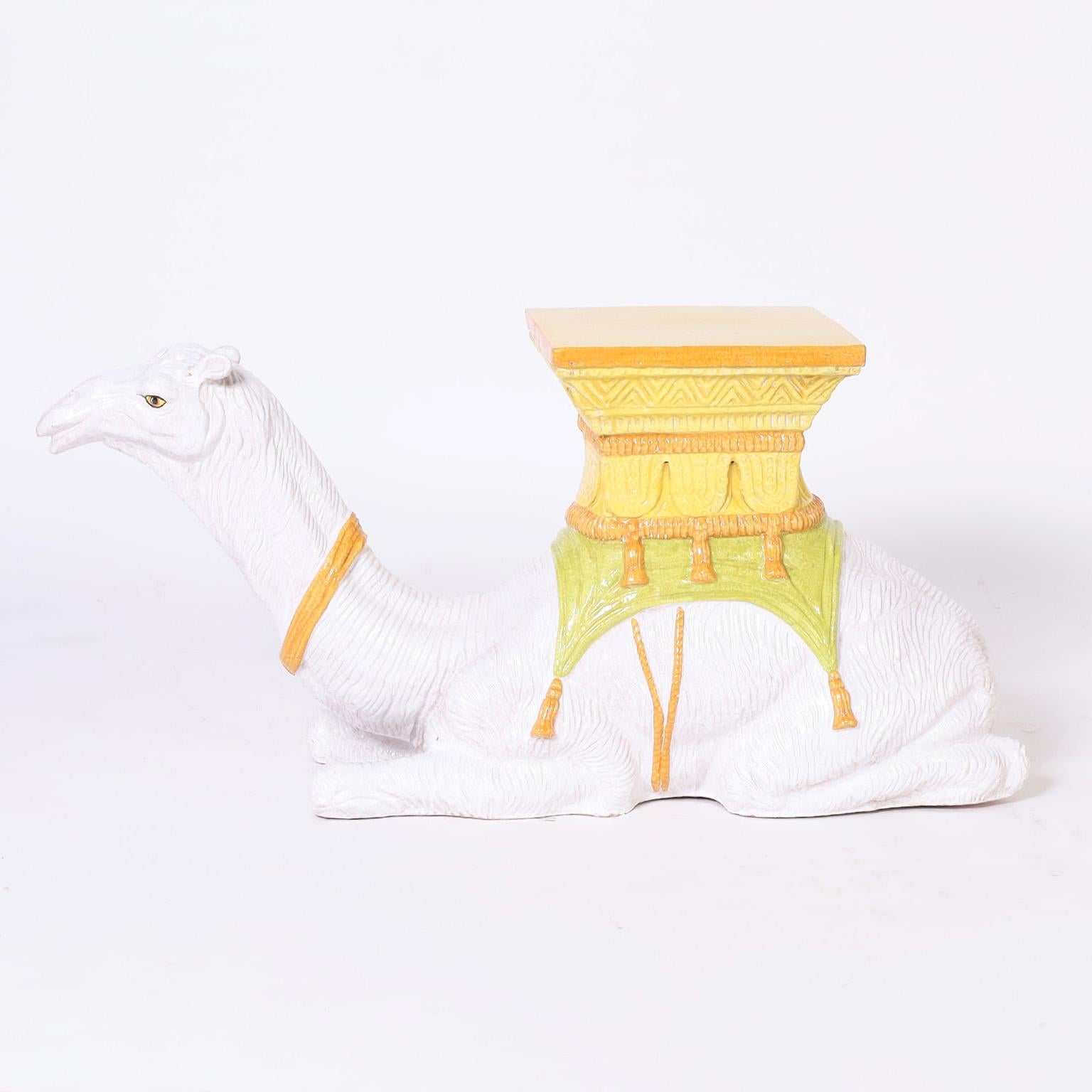 Pair of Glazed Terra Cotta Camel Stands In Good Condition In Palm Beach, FL
