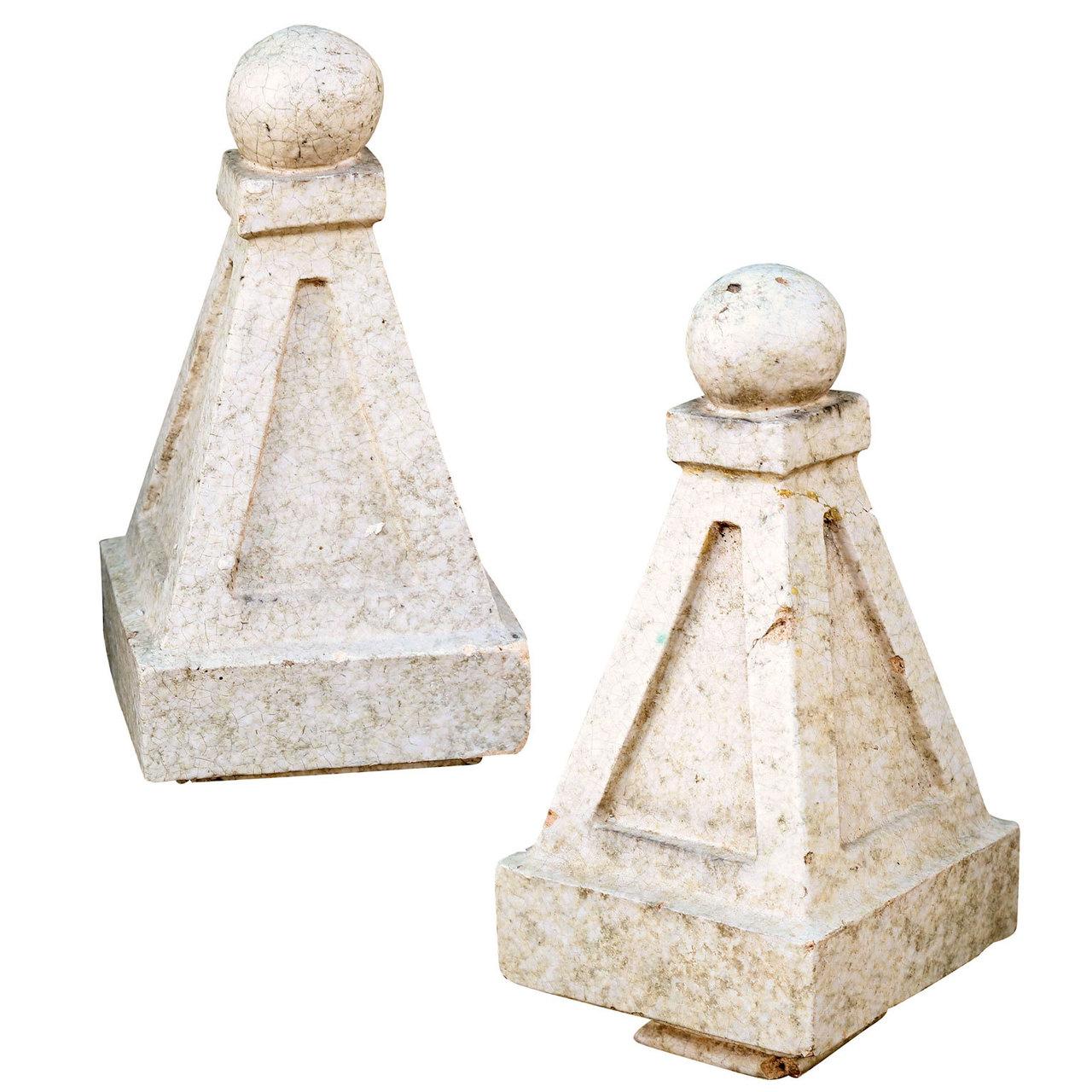 Pair of Glazed Terracotta Architectural Finials 2