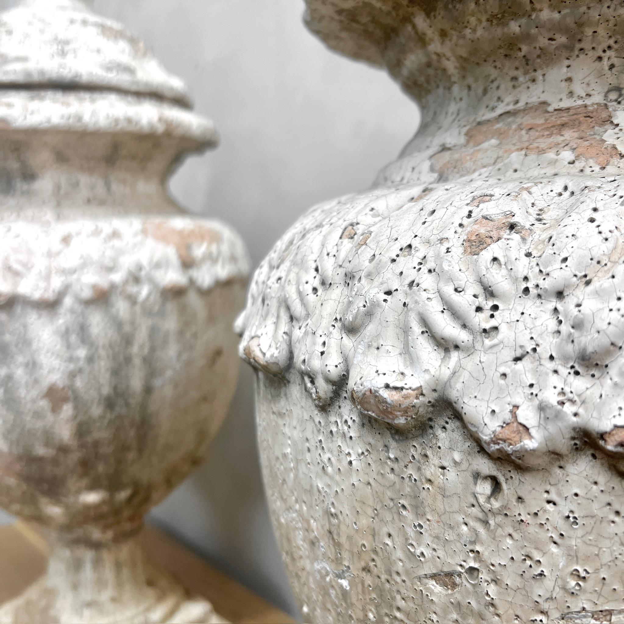 Pair of Glazed Terracotta Lidded Urns 12