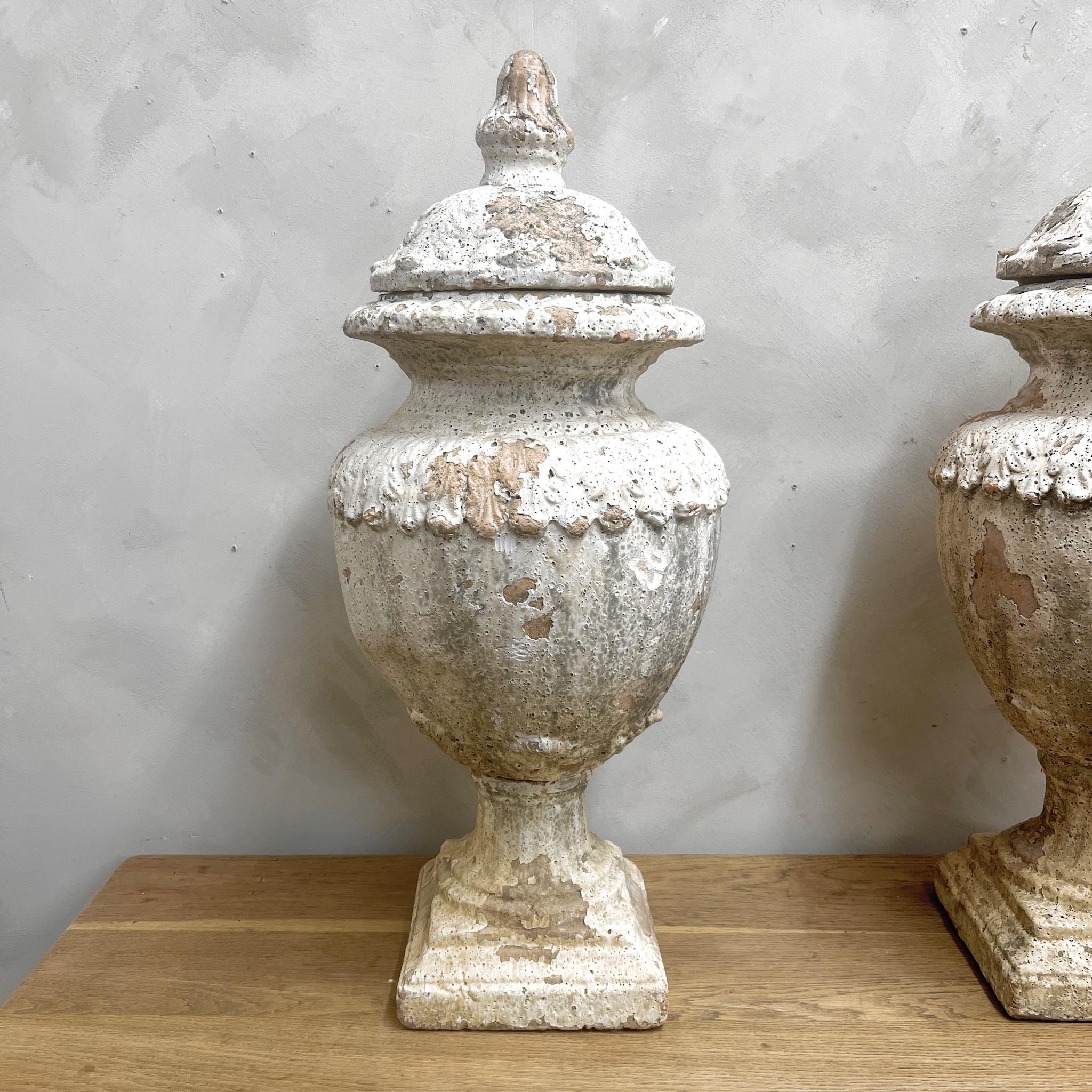 Pair of Glazed Terracotta Lidded Urns In Good Condition In Southampton, GB