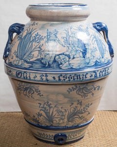 Pair of Glazed Terracotta Olive Oil and Essence of Herbs Jars