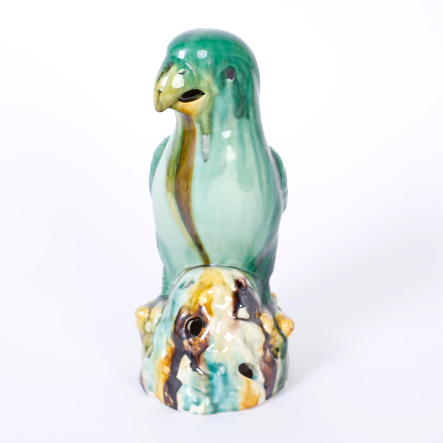 Pair of Glazed Terracotta or Sancai Parrots 1