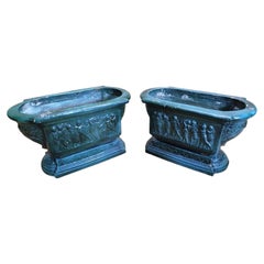Pair of glazed terracotta planters