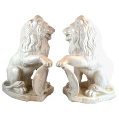 Pair of Glazed Terracotta Rampant Lion Sculptures