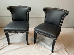 Pair Of Global Views Casino Black Leather Chairs