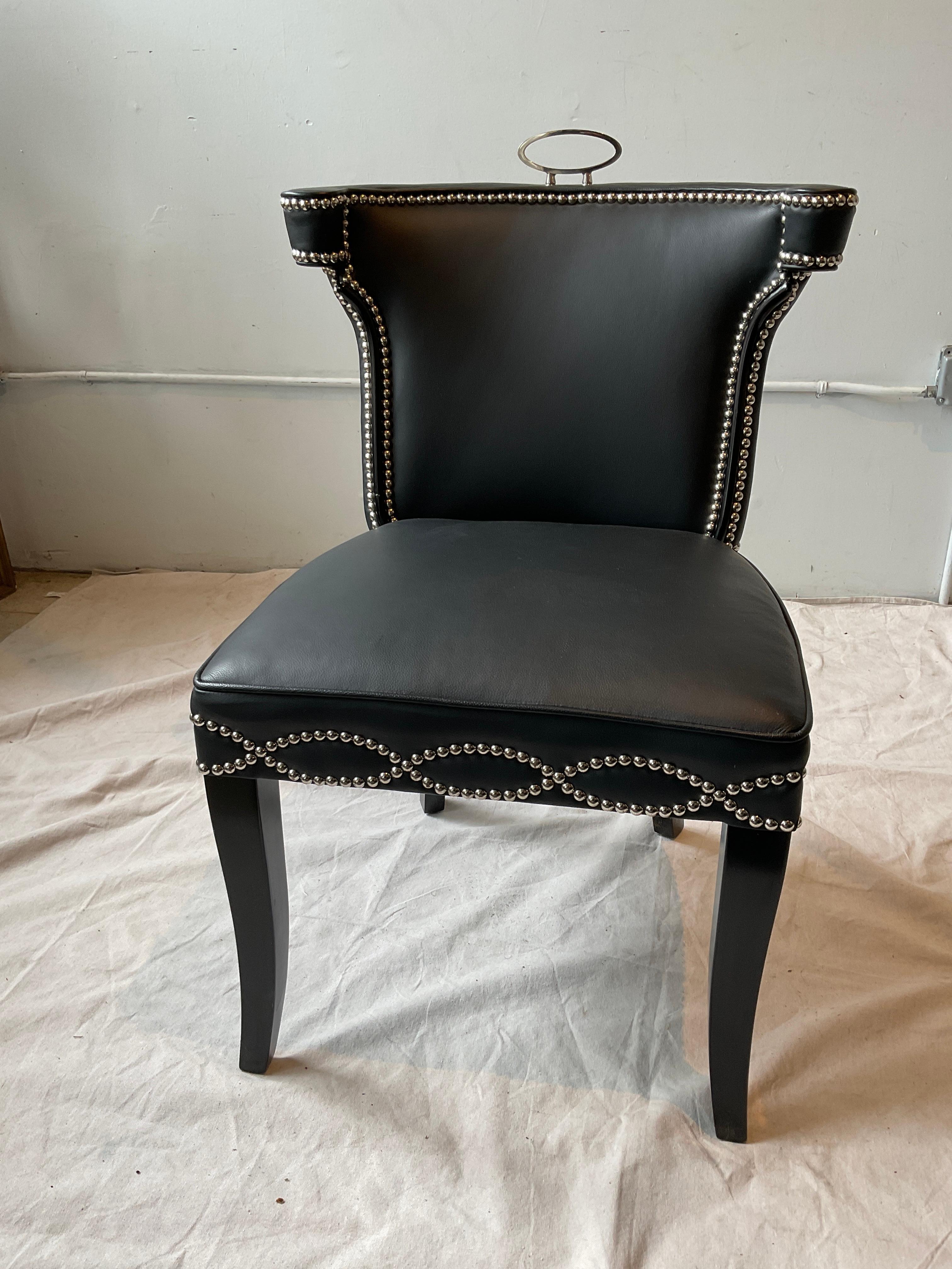 Pair Of Global Views Casino Black Leather Chairs In Good Condition For Sale In Tarrytown, NY