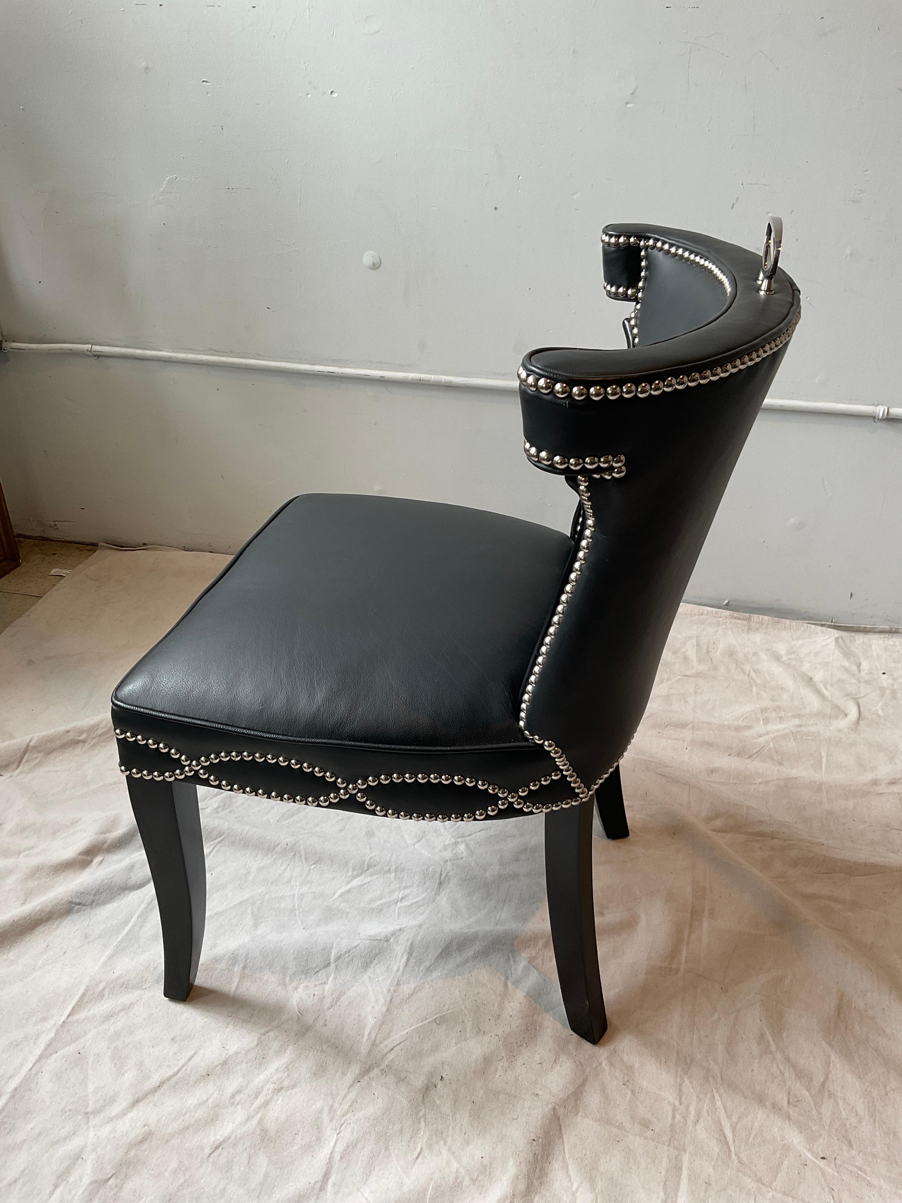 Pair Of Global Views Casino Black Leather Chairs For Sale 2