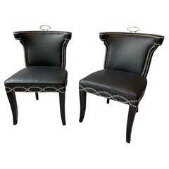 Paar Global Views Casino-Stühle aus schwarzem Leder