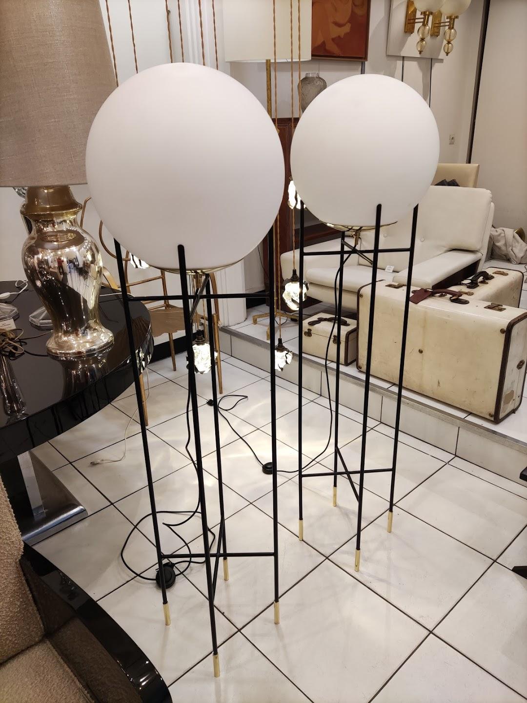 Metal Pair of Globe Floor Lamps For Sale