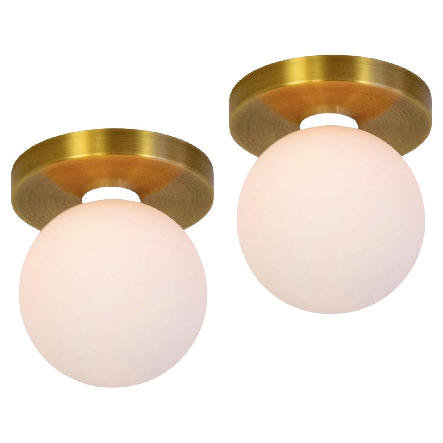 Pair of Globe Flush Mounts by Research.Lighting, Brass, 5in Glass, Made to Order