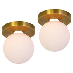 Pair of Globe Flush Mounts by Research.Lighting, Brass, 5in Glass, Made to Order