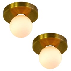 Pair of Globe Flush Mounts by Research.Lighting, Brushed Brass, In Stock