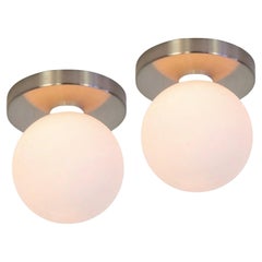 Paire de globes encastrés par Research.Lighting, nickel brossé, verre 5 pouces, MTO