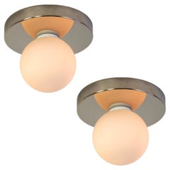 Pair of Globe Flush Mounts by Research.Lighting, Polished Nickel, In Stock