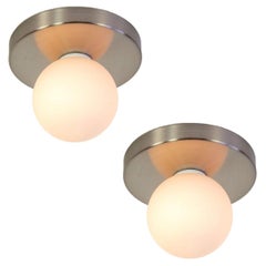 Pair of Globe Flush Mounts, Research.Lighting, Brushed Nickel, 3in Glass, MTO
