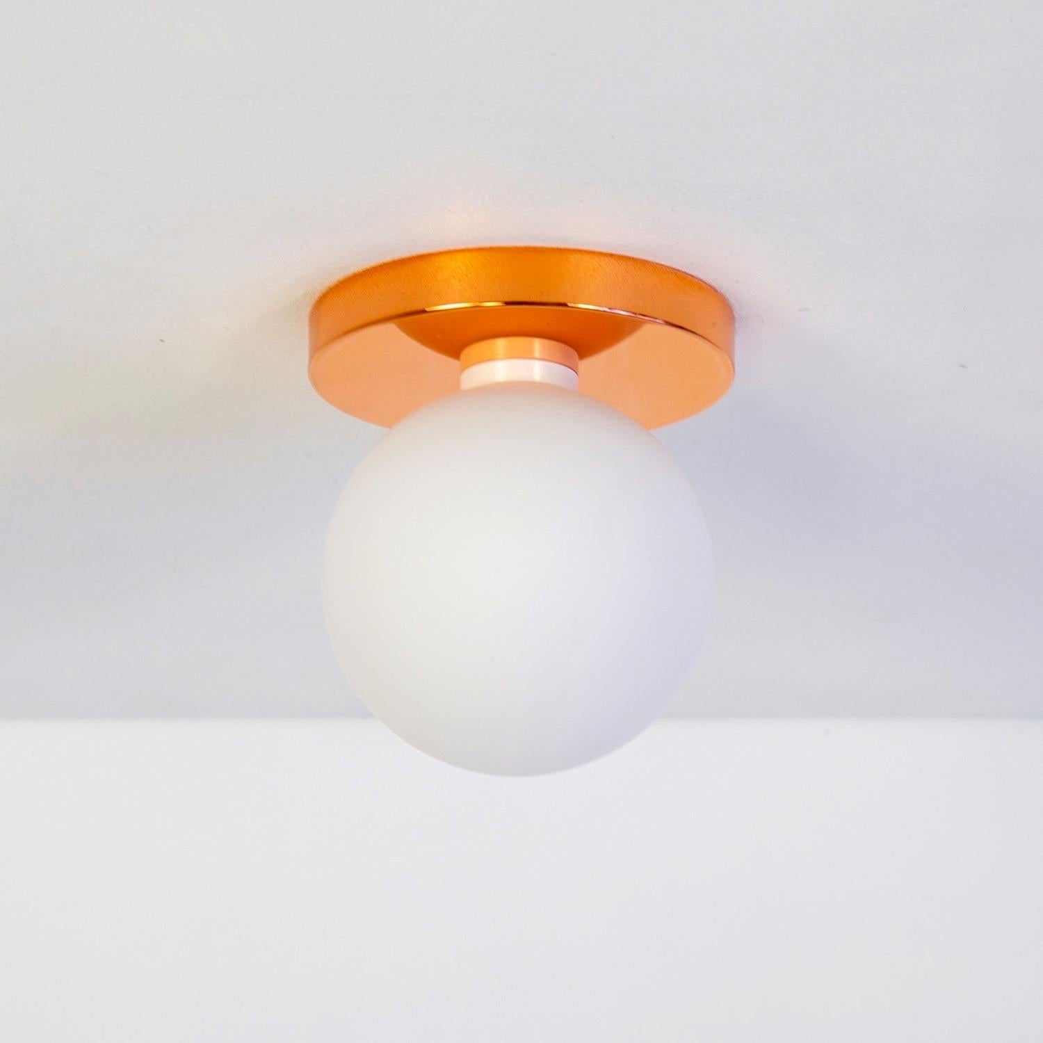 American Pair of Globe Flush Mounts, Research.Lighting, Copper, 5in Glass, Made to Order For Sale