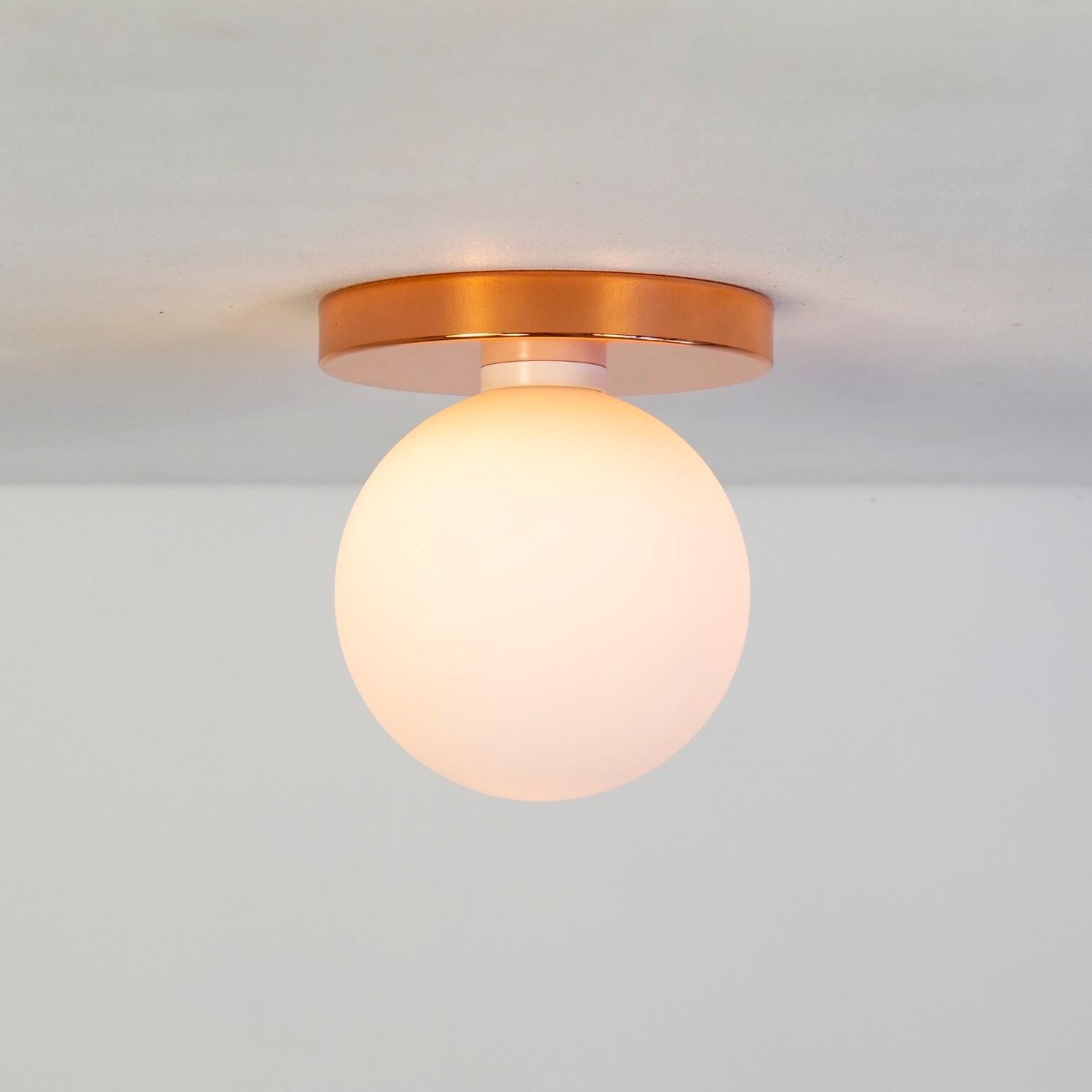 Pair of Globe Flush Mounts, Research.Lighting, Copper, 5in Glass, Made to Order In New Condition For Sale In Brooklyn, NY