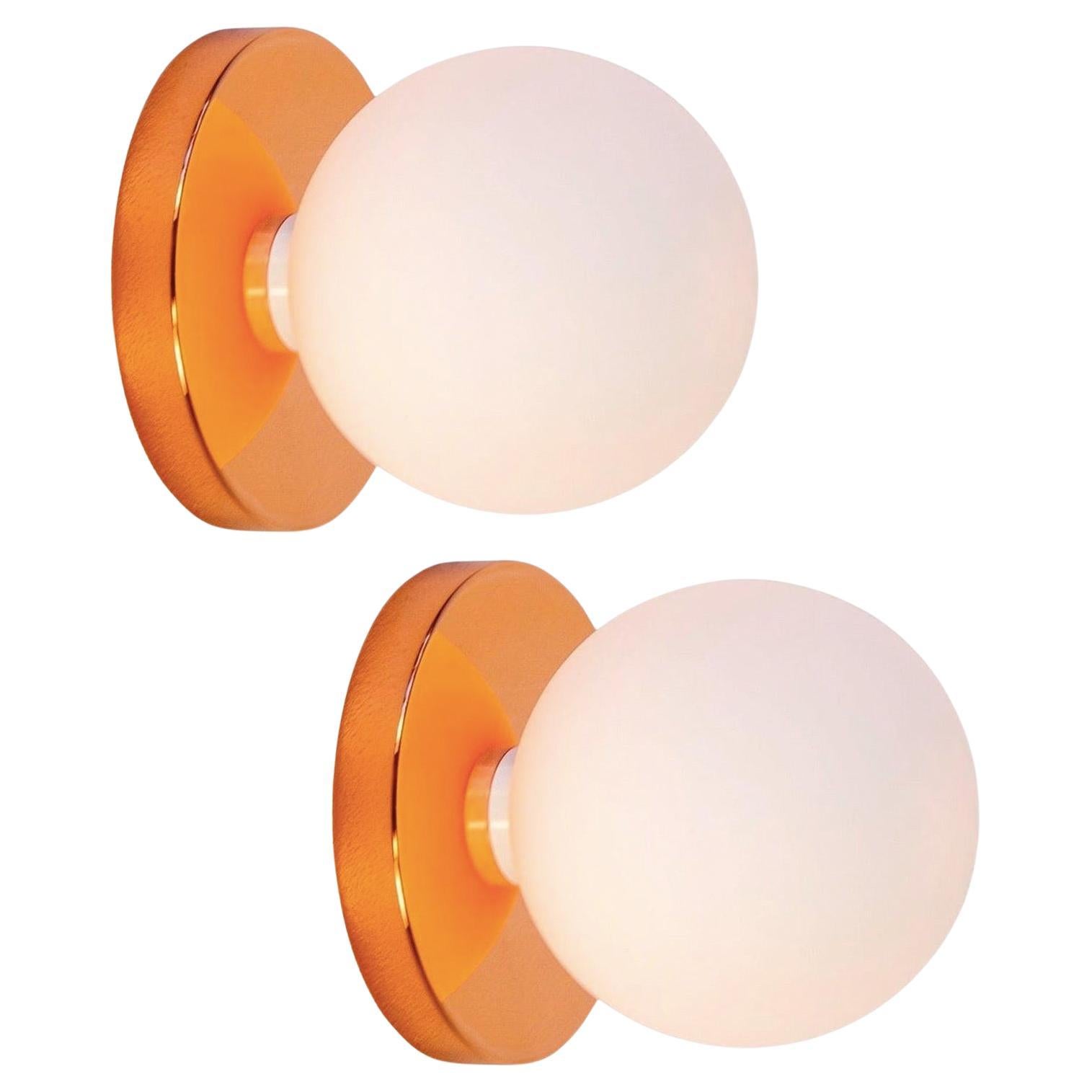 Paar Kugel-Wandleuchter von Research. Beleuchtung, Kupfer, 5in-Glas, auf Bestellung gefertigt