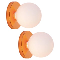 Paar Kugel-Wandleuchter von Research. Beleuchtung, Kupfer, 5in-Glas, auf Bestellung gefertigt
