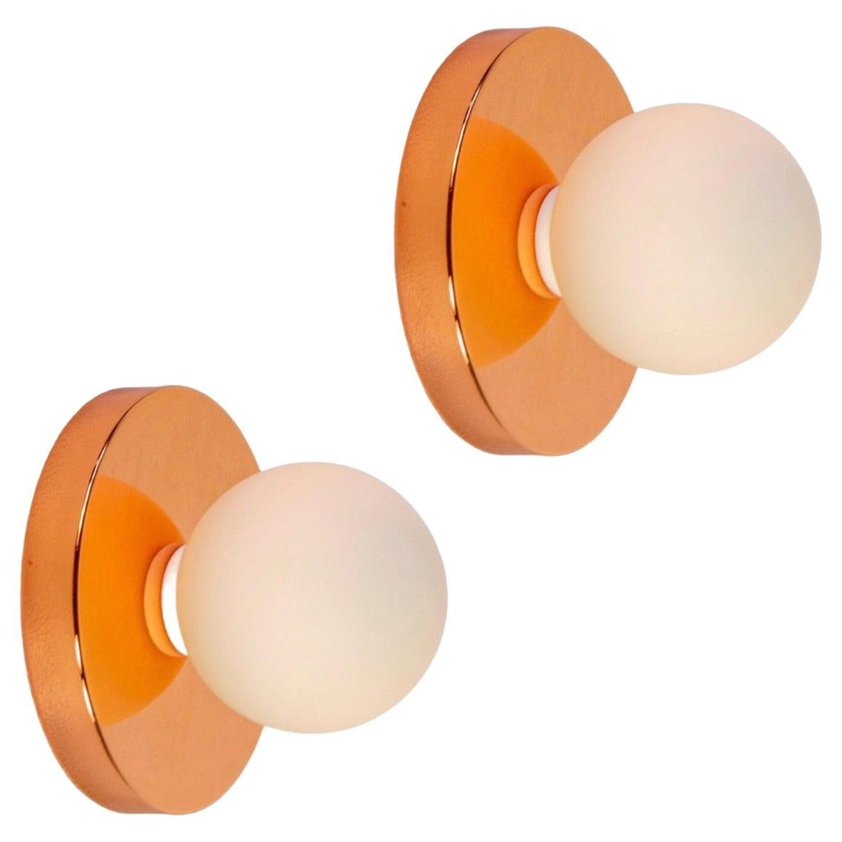 Pair of Globe Sconces by Research.Lighting, Copper, In Stock For Sale