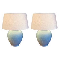 Pale Blue Pair of Globe Shaped Lamps, China, Contemporary
